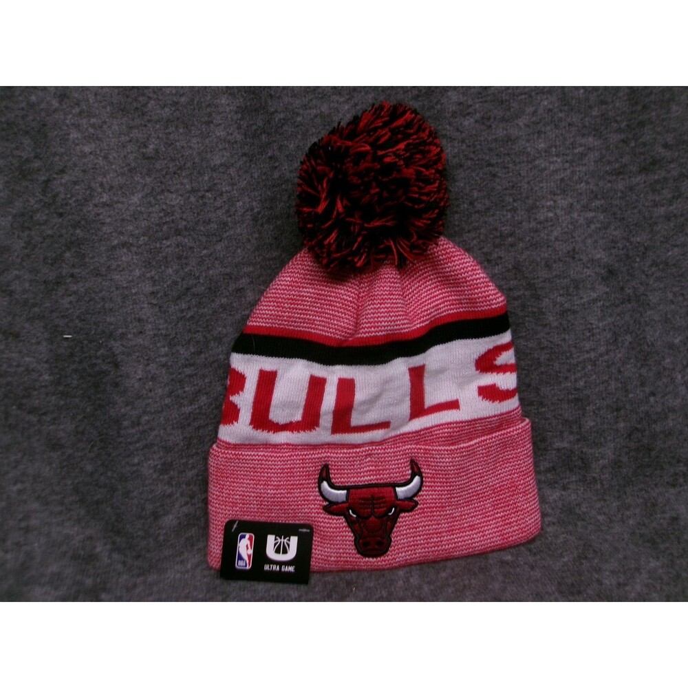 Chicago Bulls Hat Cap Cap Beanie Adult Red White Pom Pom Winter Ultra Game New